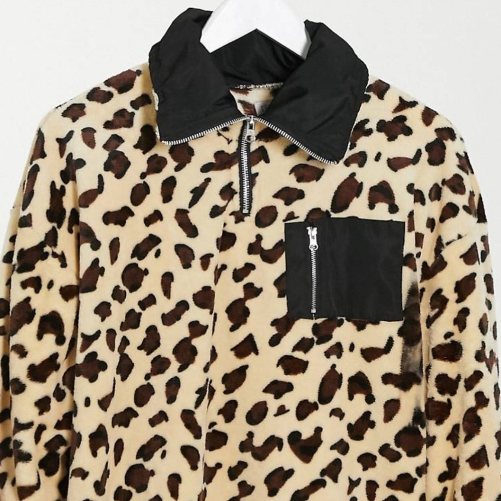 3 For $30.00 - ASOS Leopard Fleece Half Zip Pullover Brand New!